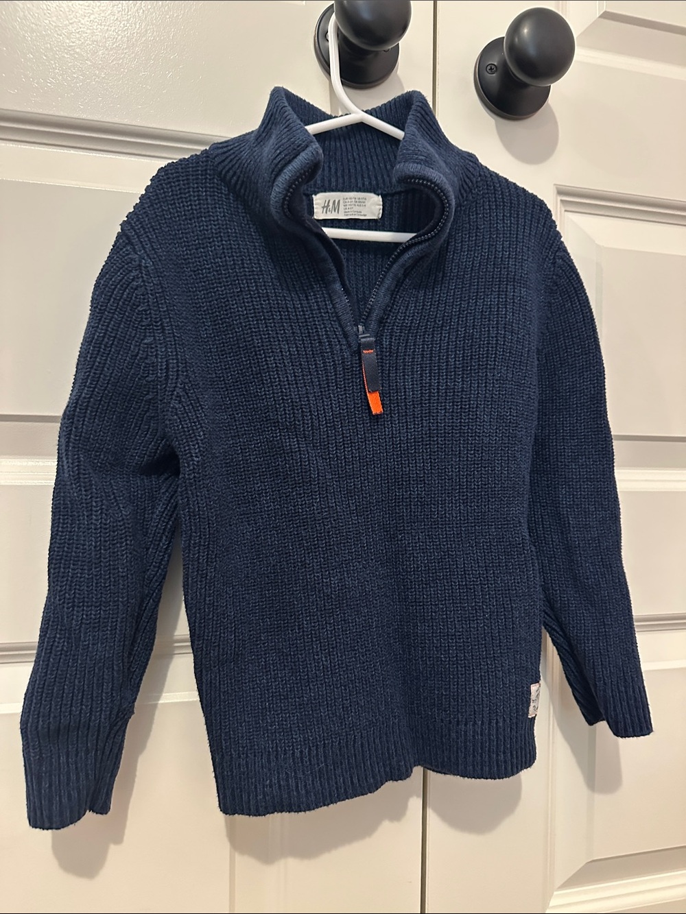 H&M Boy’s Dark Navy Half-Zip Knit Sweater with Orange Zip Pull 5/6T